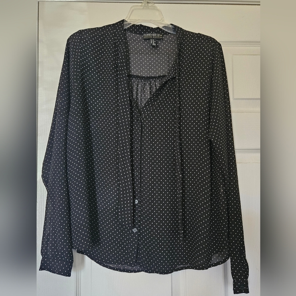 Forever 21+ Polka Dot Long Sleeve Blouse Plus Size Women (0X)